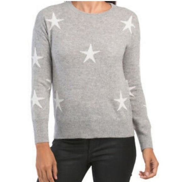 Magaschoni 100% Cashmere Star Knit Gray Sweater Medium - Picture 10 of 10
